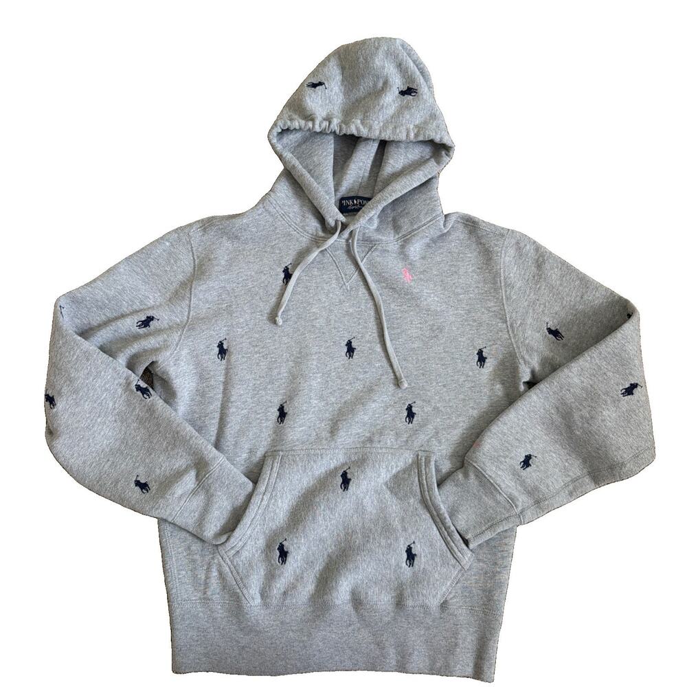 Polo Ralph Lauren Pink Pony Collection Hoodie All Over Embroidered Logo Women Sm - Picture 11 of 11
